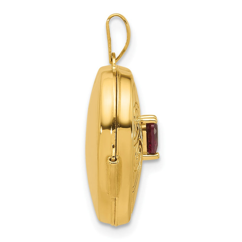 14K Yellow Gold Polished Rhodolite Garnet June Birthstone 18mm Heart Locket