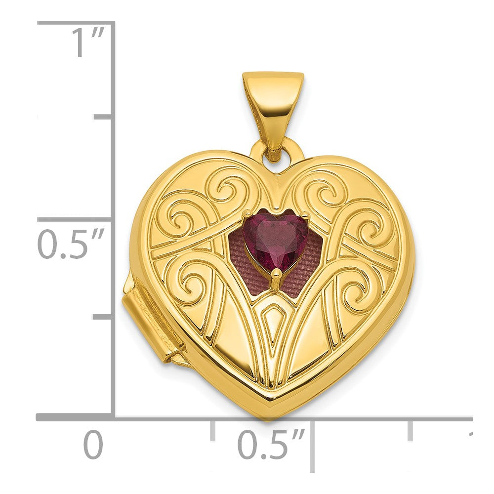 14K Yellow Gold Polished Rhodolite Garnet June Birthstone 18mm Heart Locket