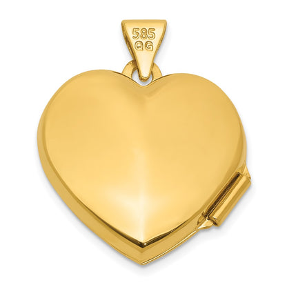 14K Yellow Gold Polished Aquamarine March Birthstone 18mm Heart Locket