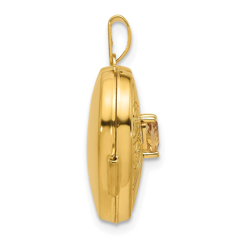 14K Yellow Gold Polished Citrine November Birthstone 18mm Heart Locket