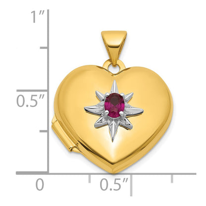 14K Yellow & Rhodium and White Rhodium Polished Lab Created Ruby 18mm Heart Locket