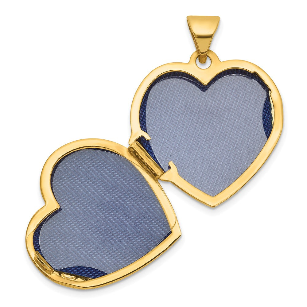 14K Yellow Gold Polished Blue Fabric Open Cross 18mm Heart Locket