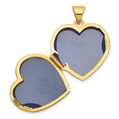 14K Yellow Gold Polished Blue Fabric Open Cross 18mm Heart Locket