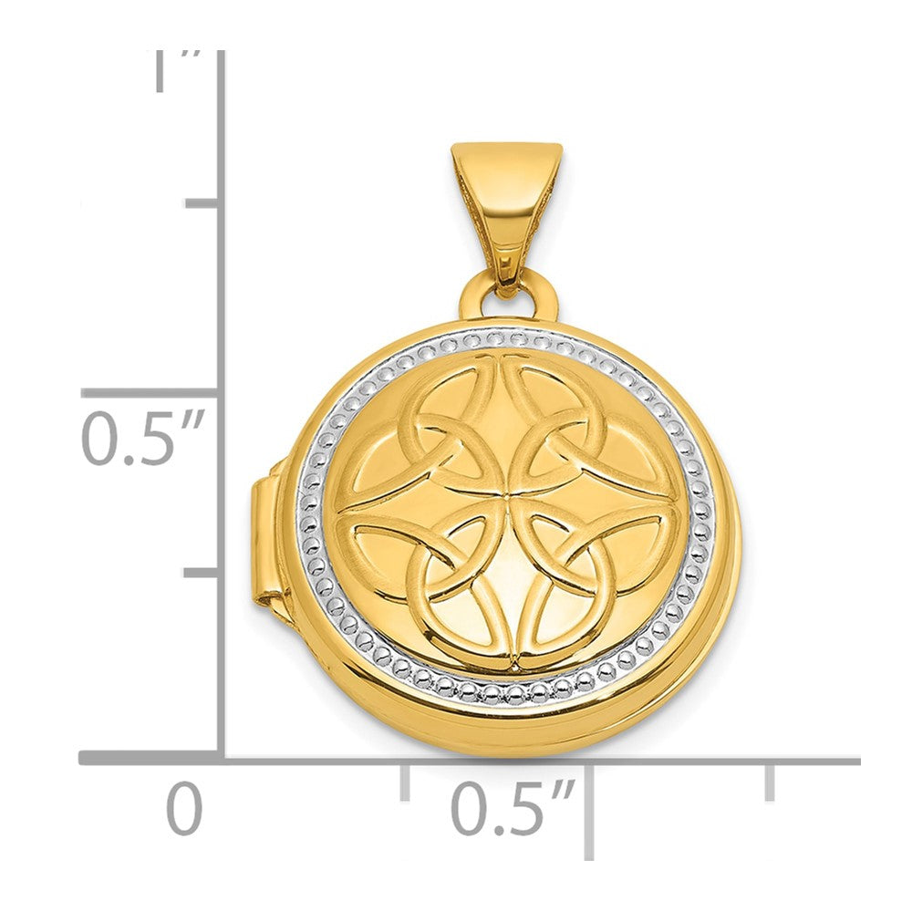 14K Yellow & Rhodium and White Rhodium Polished Celtic 16mm Round Locket