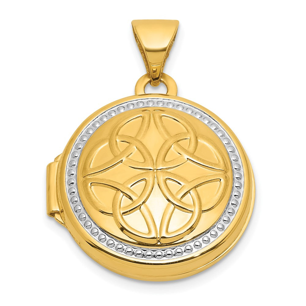 14K Yellow & Rhodium and White Rhodium Polished Celtic 16mm Round Locket