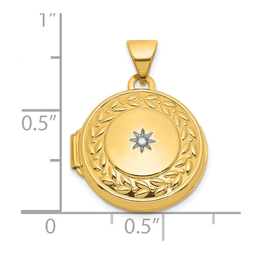 14K Yellow Gold Polished Diamond 16mm Round Locket