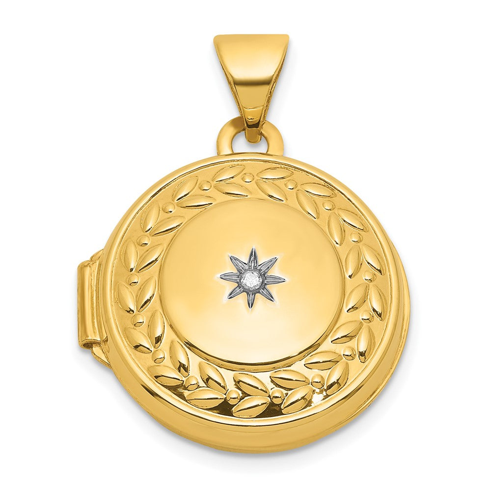 14K Yellow Gold Polished Diamond 16mm Round Locket