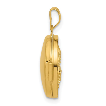 14K Yellow & Rhodium & Rhodium Polished St. Christopher Protect Us 16mm Round Locket
