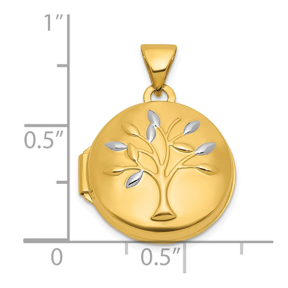 14K Yellow & Rhodium & Rhodium Polished Tree of Life 16mm Round Locket