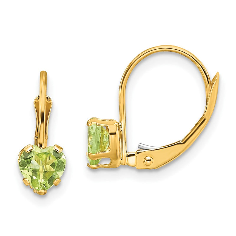 14k Yellow Gold 5mm Heart Peridot Leverback Earrings