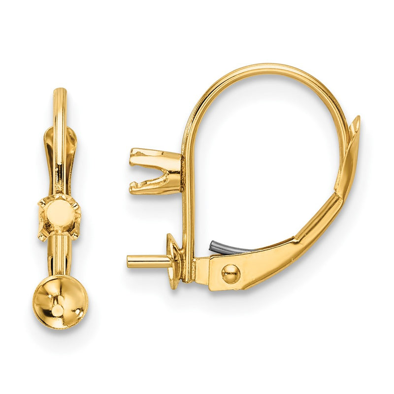 14k Yellow Gold 6mm FW Cultured Pearl VS Real Diamond Leverback Earring
