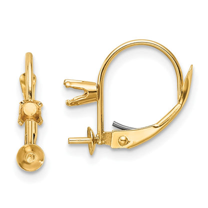 14k Yellow Gold 7mm FW Cultured Pearl VS Real Diamond Leverback Earring