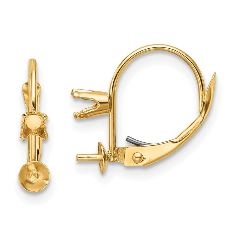 14k Yellow Gold 7mm FW Cultured Pearl VS Real Diamond Leverback Earring