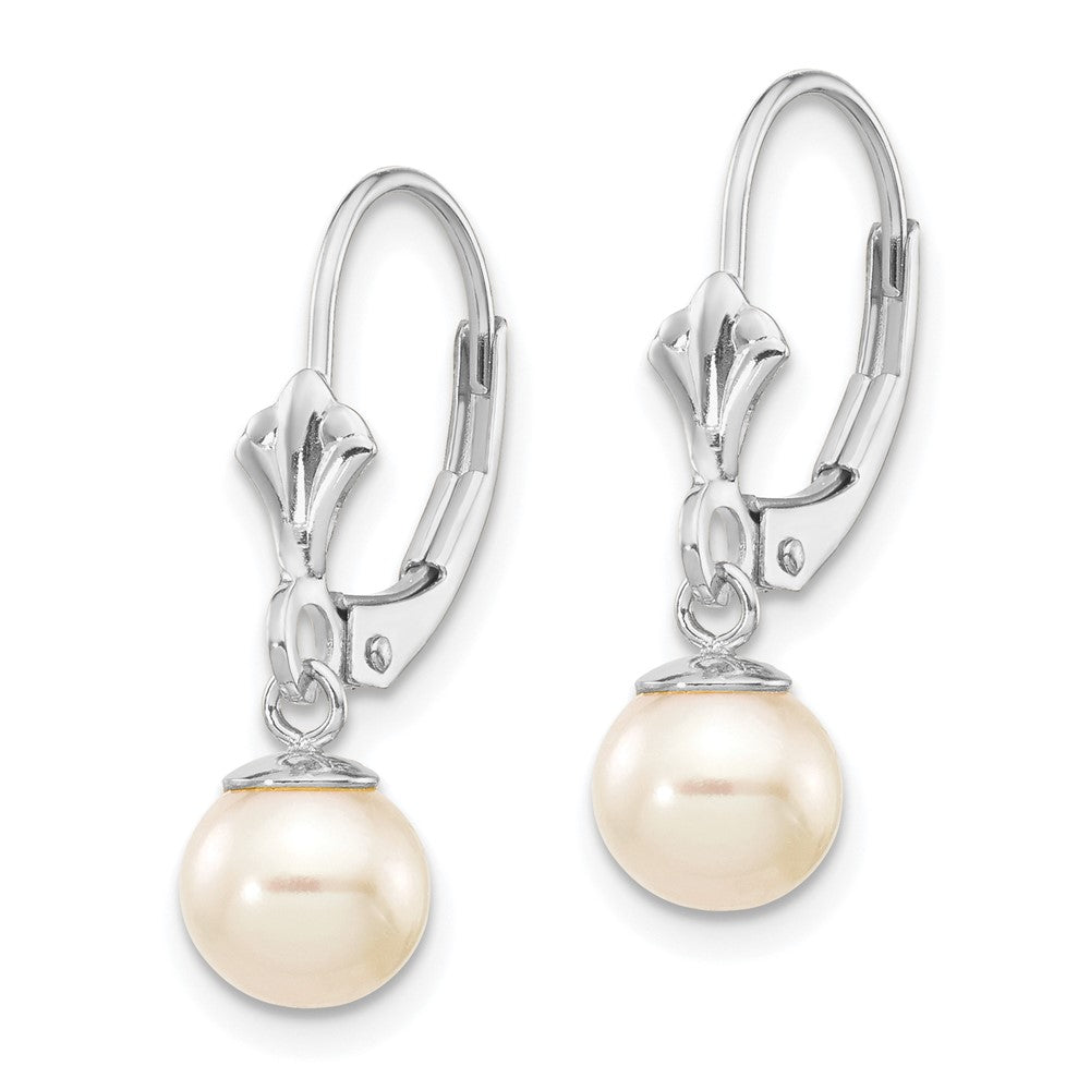 14K White Gold Wg 6-7mm Rnd Wht Freshwater Cultured Pearl Dangle Earrings