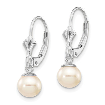 14K White Gold Wg 6-7mm Rnd Wht Freshwater Cultured Pearl Dangle Earrings