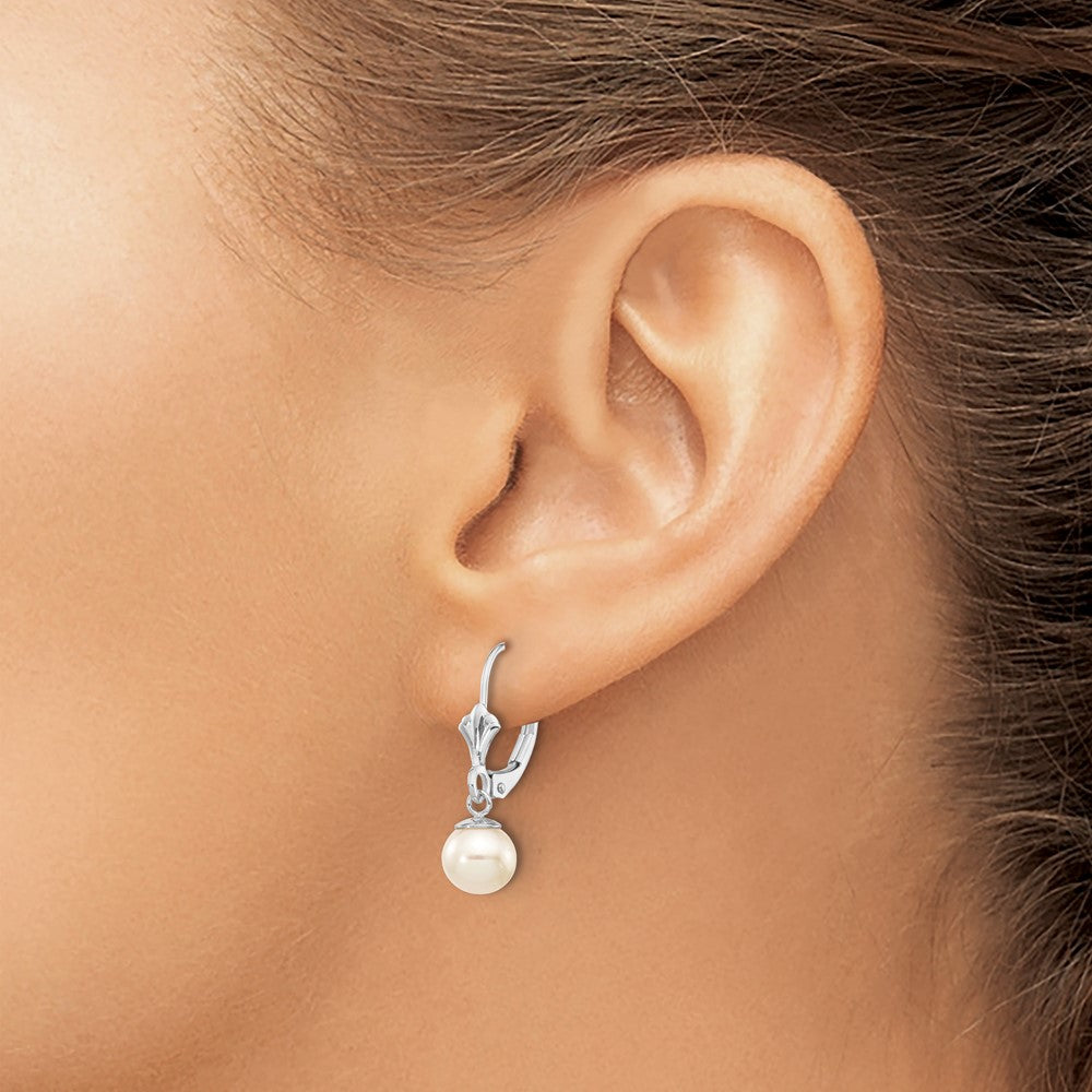 14K White Gold Wg 6-7mm Rnd Wht Freshwater Cultured Pearl Dangle Earrings