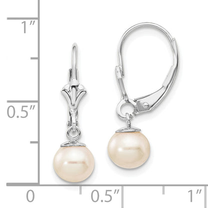 14K White Gold Wg 6-7mm Rnd Wht Freshwater Cultured Pearl Dangle Earrings