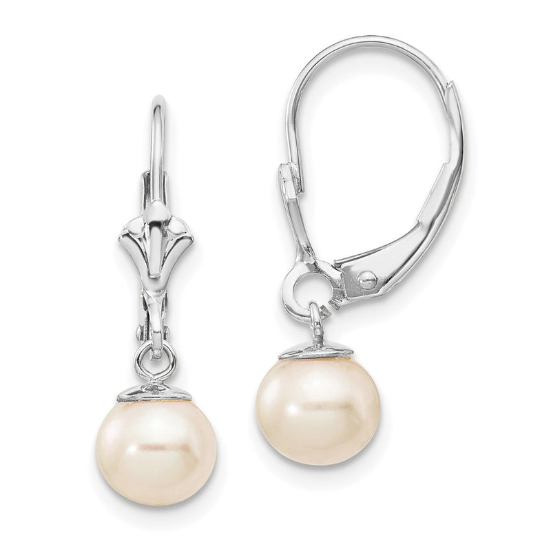 14K White Gold Wg 6-7mm Rnd Wht Freshwater Cultured Pearl Dangle Earrings