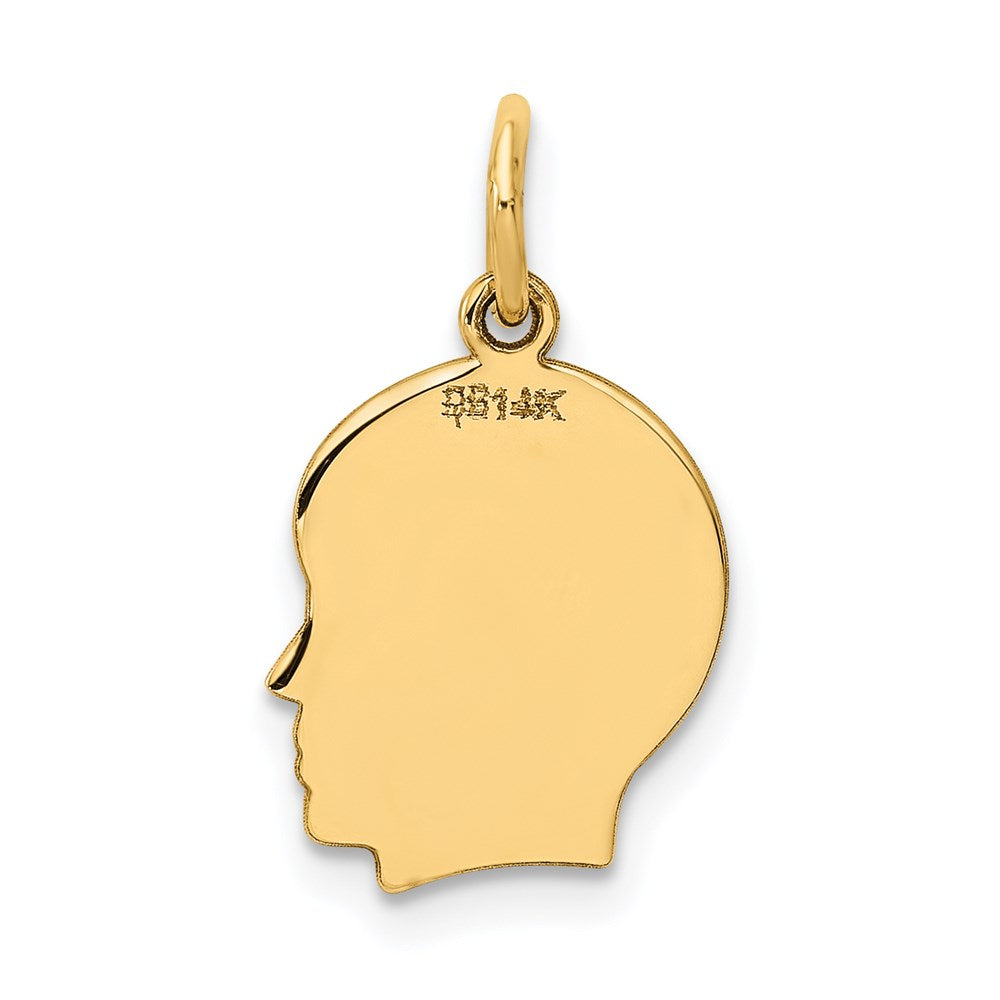 14k Yellow Gold Plain Small Facing Right Engravable Boy Head Charm