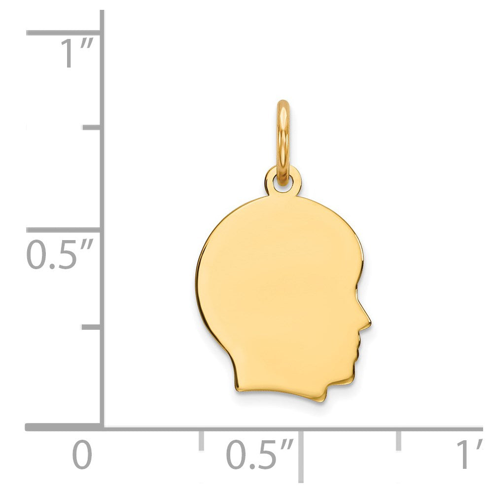 14k Yellow Gold Plain Small Facing Right Engravable Boy Head Charm