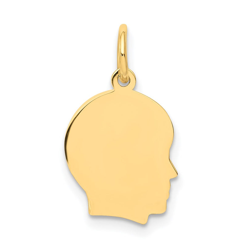 14k Yellow Gold 14k Plain Small .018 Gauge Facing Right Engravable Boy Head Charm
