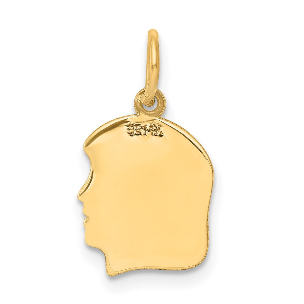 14K Yellow Gold Plain Small .009 Gauge Facing Right Engravable Girl Head Charm