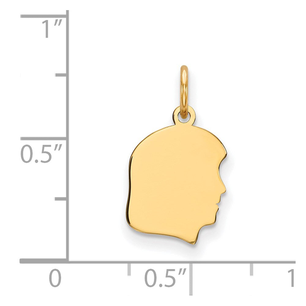 14K Yellow Gold Plain Small .009 Gauge Facing Right Engravable Girl Head Charm