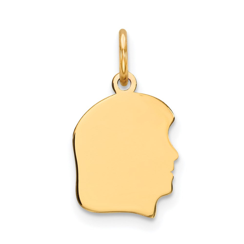14K Yellow Gold Plain Small .009 Gauge Facing Right Engravable Girl Head Charm