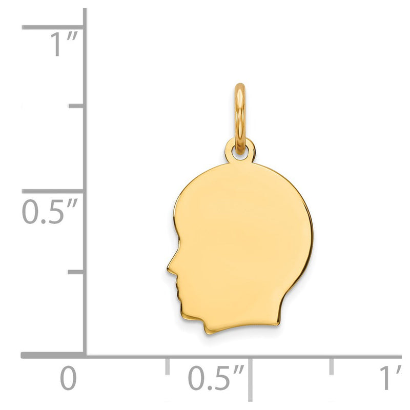 14k Yellow Gold Plain Small Facing Left Engravable Boy Head Charm