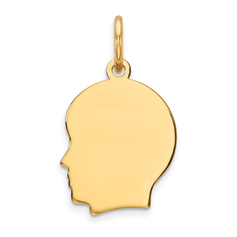 14K Yellow Gold Plain Small .013 Gauge Facing Left Engravable Boy Head Charm