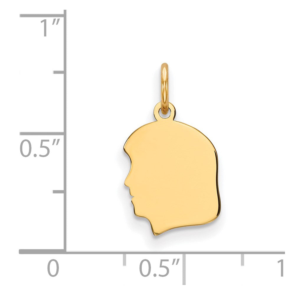 14k Yellow Gold 14k Plain Small .013 Gauge Facing Left Engravable Girl Head Charm