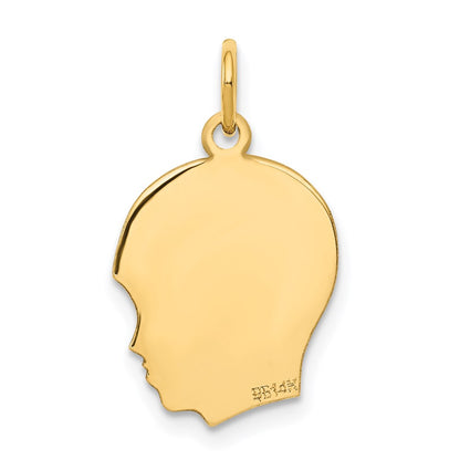 14k Yellow Gold 14k Plain Medium .013 Gauge Facing Right Engravable Boy Head Charm