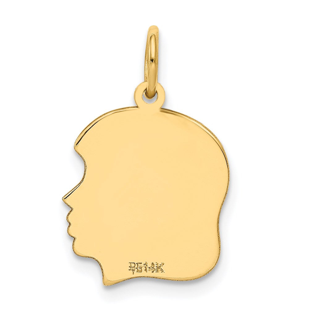 14k Yellow Gold Plain Medium Facing Right Engravable Girl Head Charm
