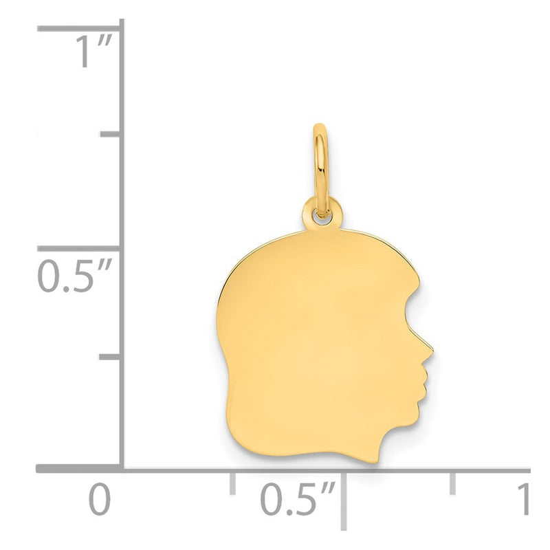 14k Yellow Gold Plain Medium Facing Right Engravable Girl Head Charm
