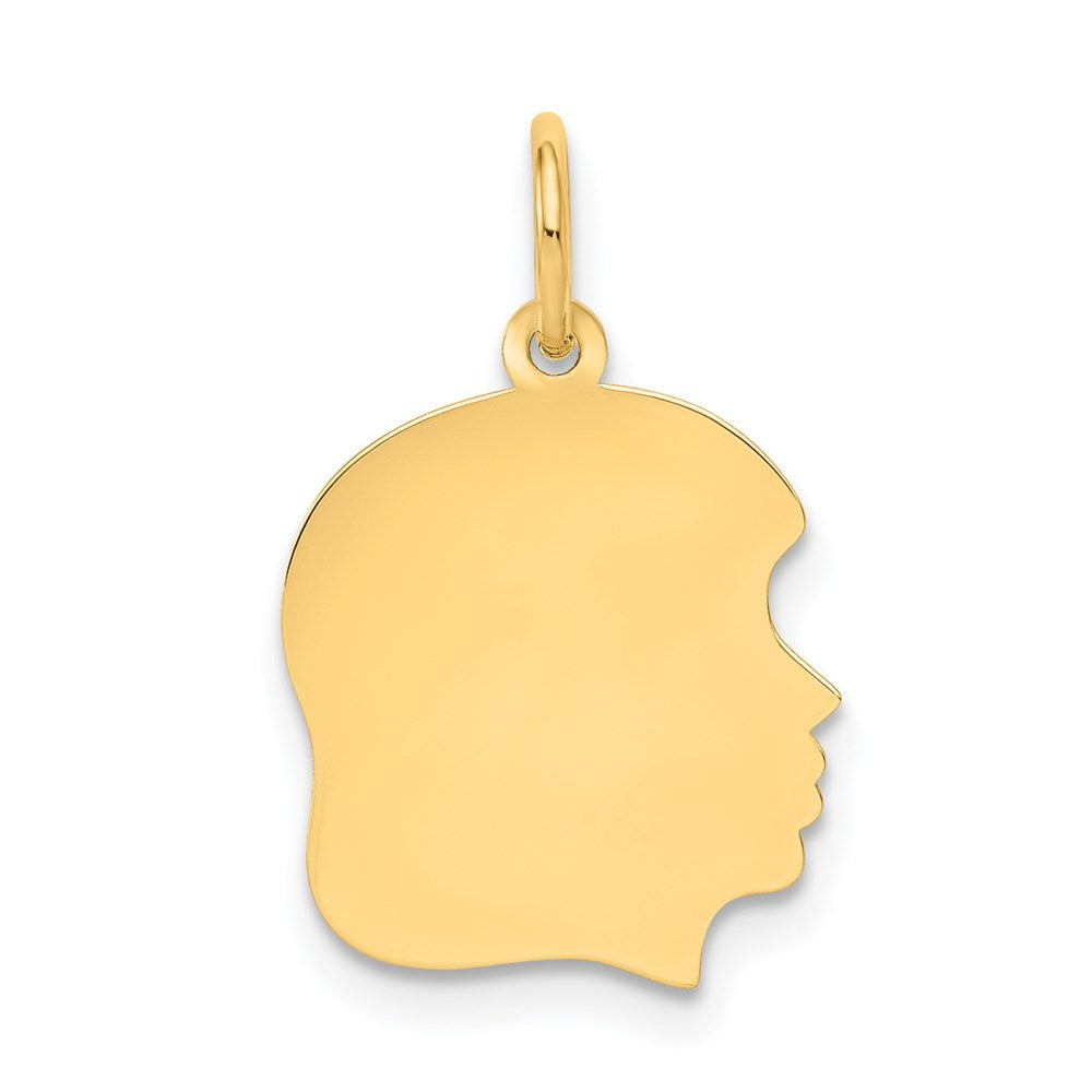 14k Yellow Gold Plain Medium Facing Right Engravable Girl Head Charm