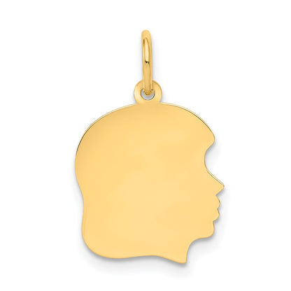 14k Yellow Gold Plain Medium Facing Right Engravable Girl Head Charm