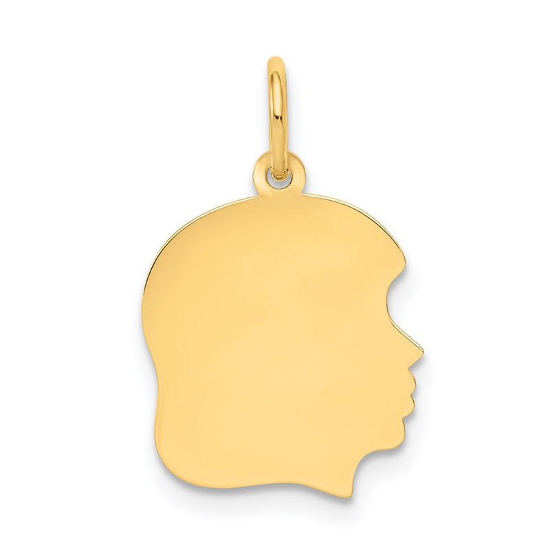 14k Yellow Gold Plain Medium Facing Right Engravable Girl Head Charm