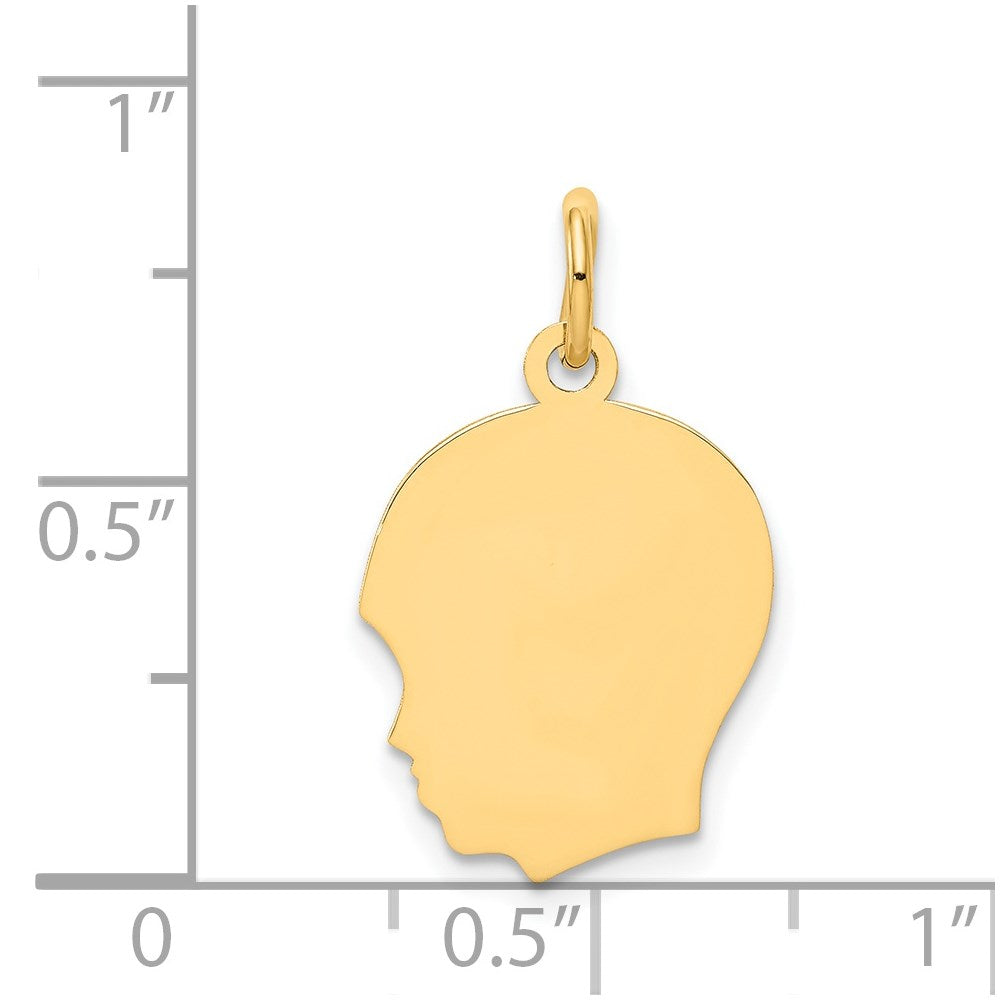 14k Yellow Gold 14k Plain Medium .013 Gauge Facing Left Engravable Boy Head Charm