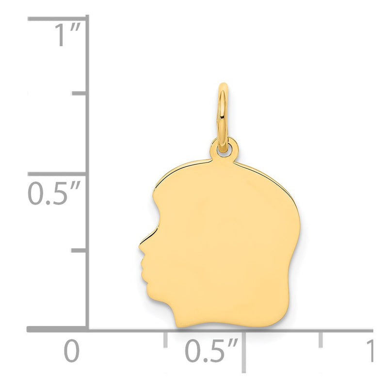 14k Yellow Gold Plain Medium Facing Left Engravable Girl Head Charm