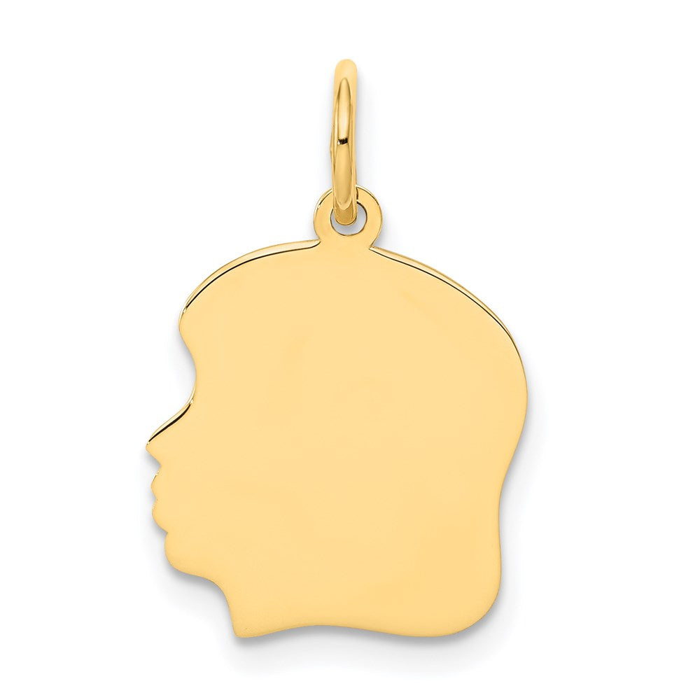 14k Yellow Gold Plain Medium Facing Left Engravable Girl Head Charm