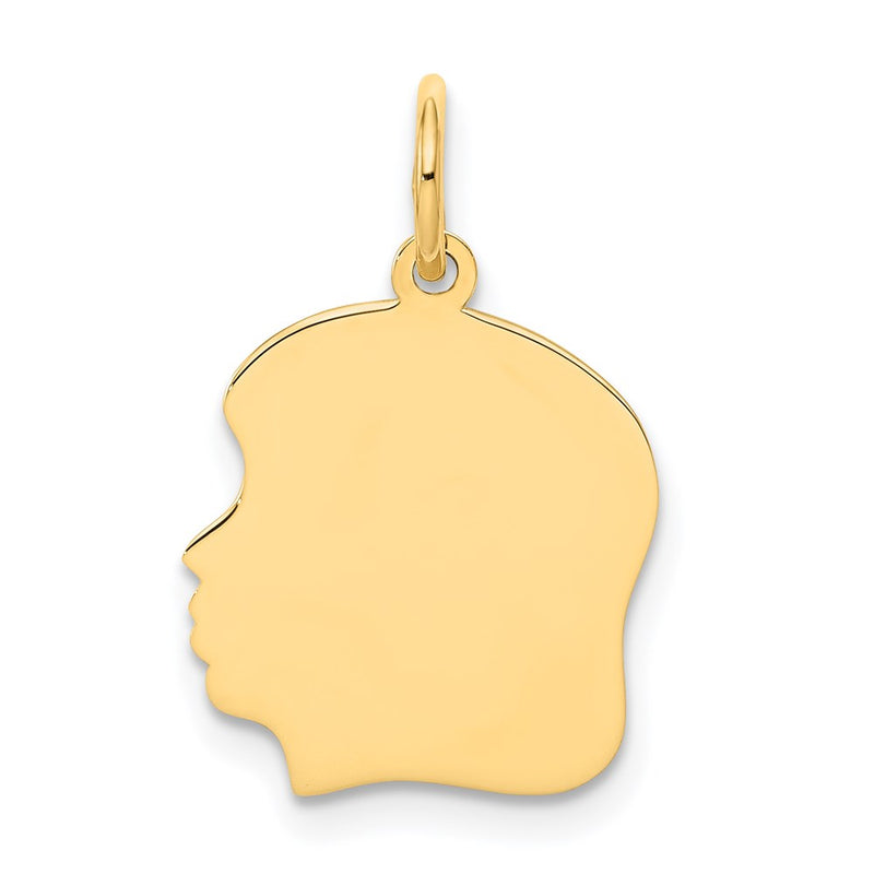 14k Yellow Gold Plain Medium Facing Left Engravable Girl Head Charm