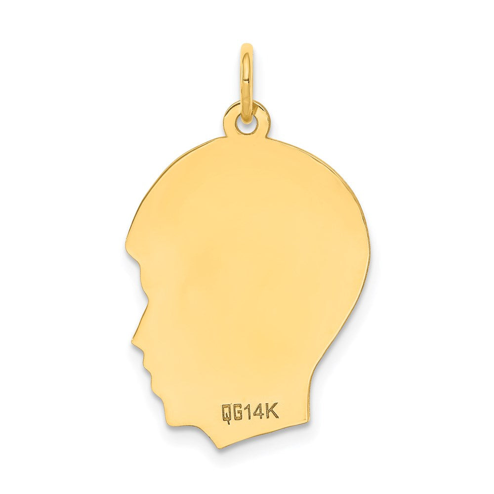 14k Yellow Gold Plain Medium Facing Right Engravable Boy Head Charm