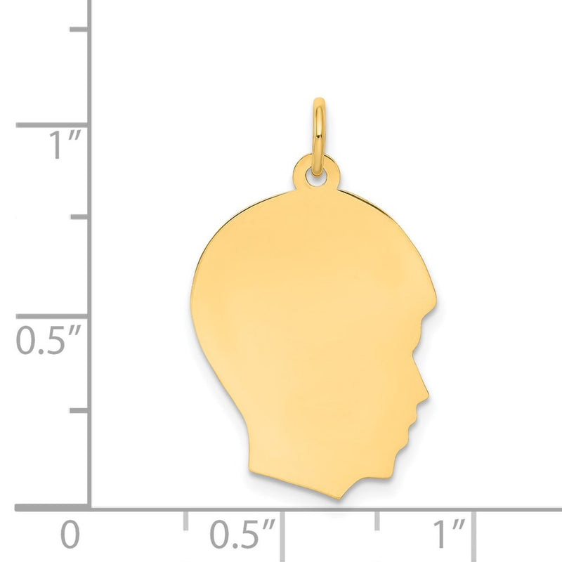 14k Yellow Gold Plain Medium Facing Right Engravable Boy Head Charm
