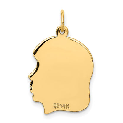 14k Yellow Gold Plain Medium Facing Right Engravable Girl Head Charm