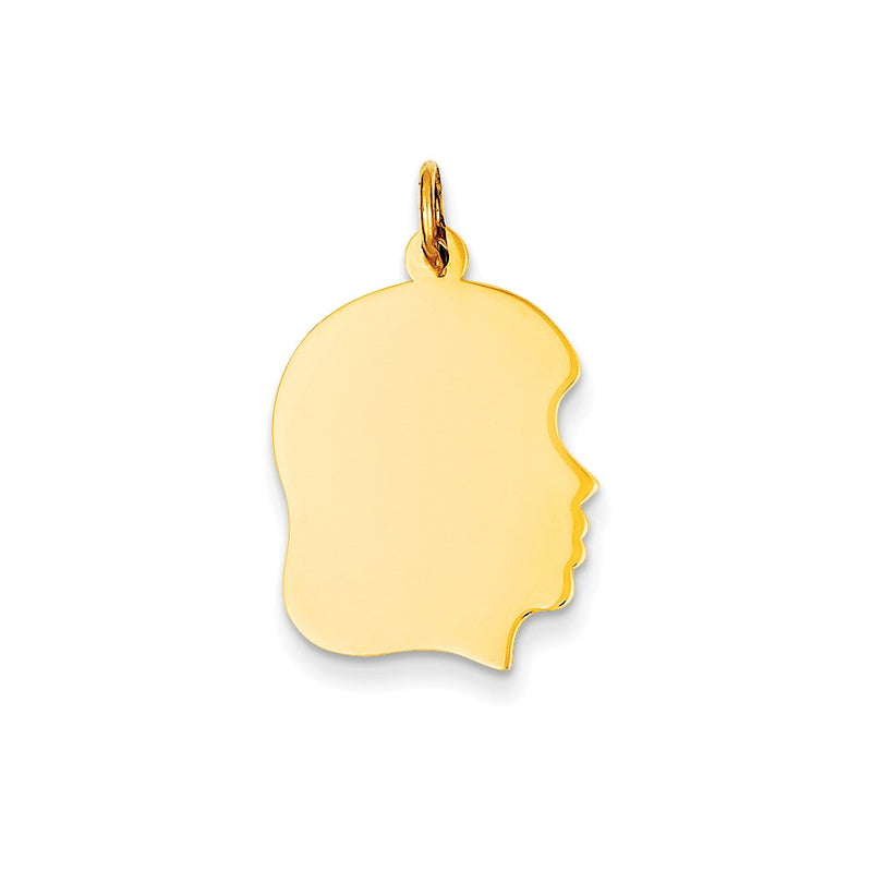 14k Yellow Gold Plain Medium Facing Right Engravable Girl Head Charm