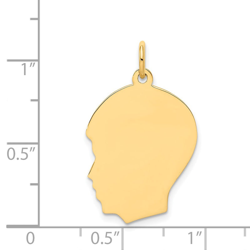 14k Yellow Gold Plain Medium Facing Left Engravable Boy Head Charm
