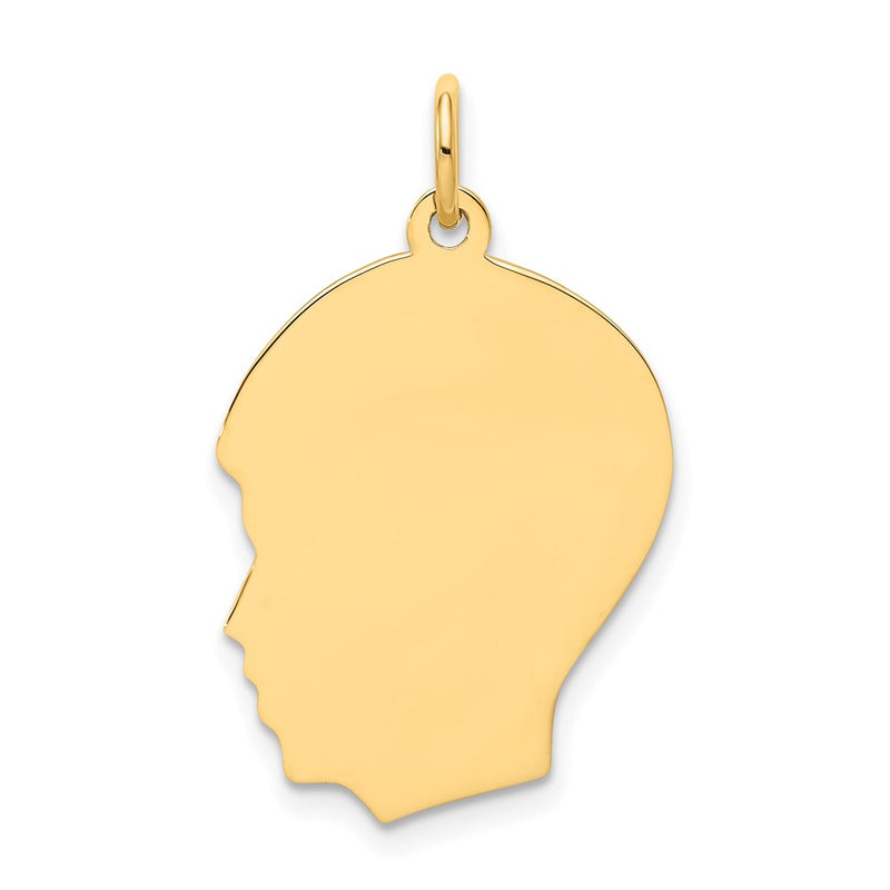 14k Yellow Gold Plain Medium Facing Left Engravable Boy Head Charm