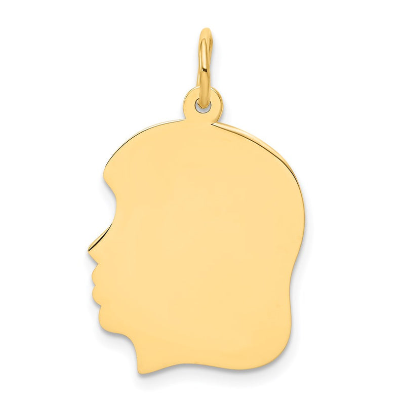 14k Yellow Gold 14k Plain Medium .013 Gauge Facing Left Engravable Girl Head Charm