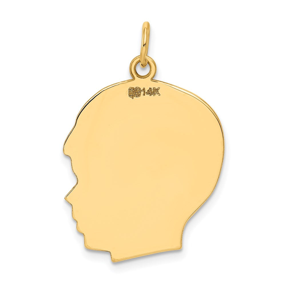 14k Yellow Gold Plain Large Facing Right Engravable Boy Head Charm