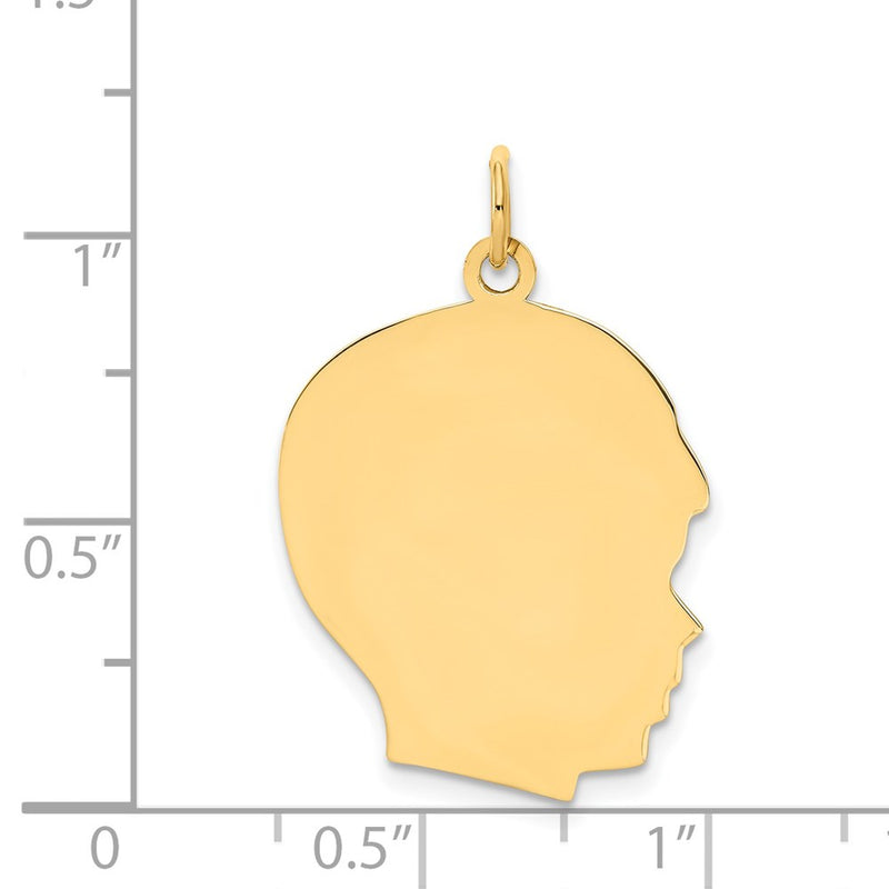 14k Yellow Gold Plain Large Facing Right Engravable Boy Head Charm